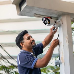 man fixing cctv camera